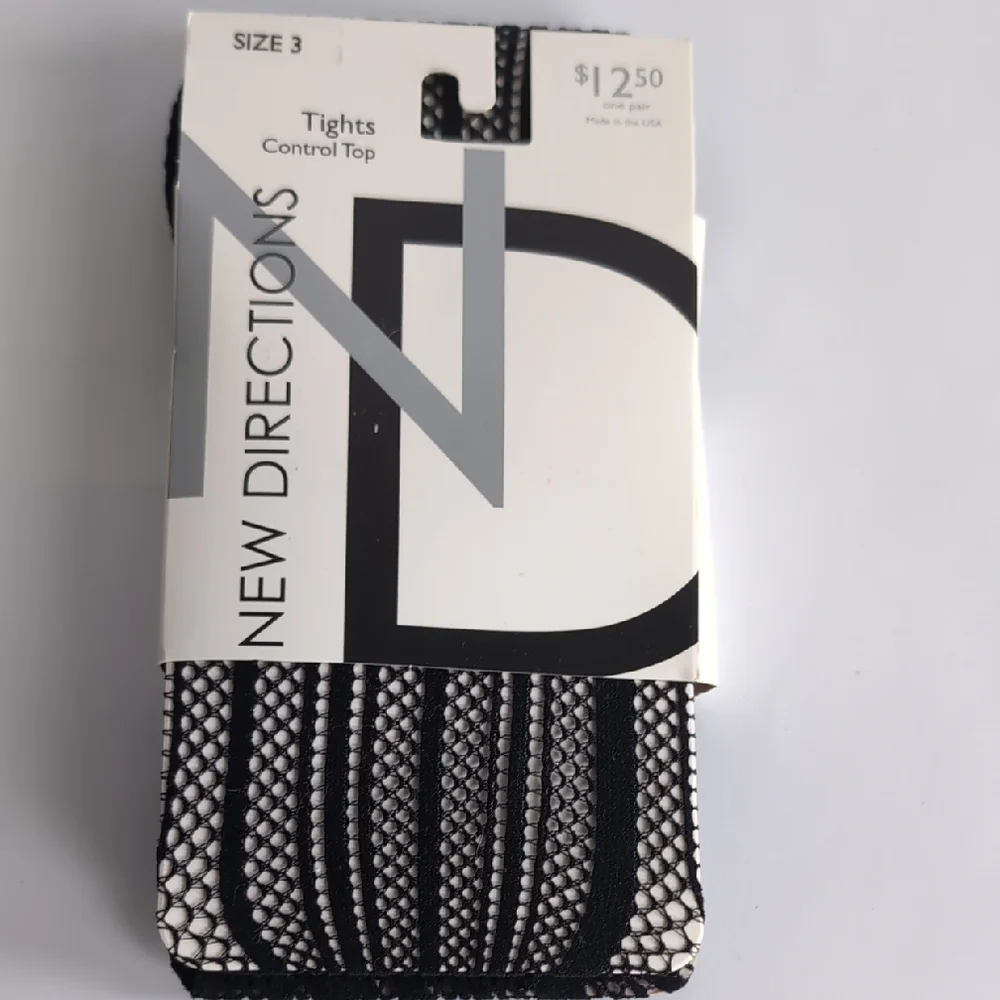 New Directions Monochrome Patterned Tights Black Fishnet Control Top Sz 3 large
